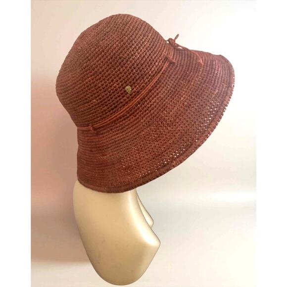 Helen Kaminski 100% Raffia Sun Hat Handmade in Madagascar Burnt Orange Wide Brim - Picture 5 of 10